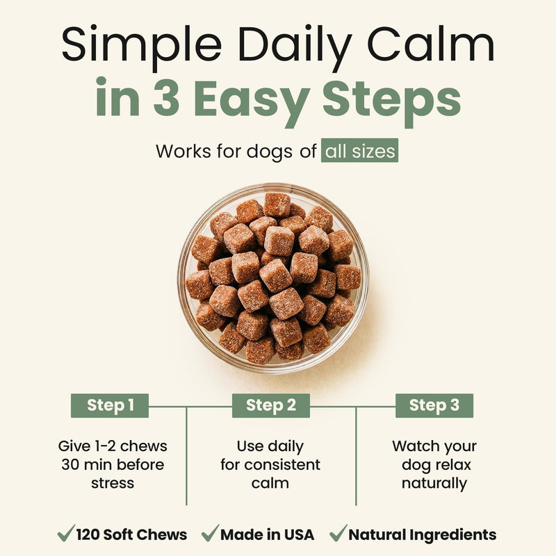 Calming Soft Chews for Dogs with Melatonin & L-Theanine – Daily Emotional Wellness Support – 120 Count
