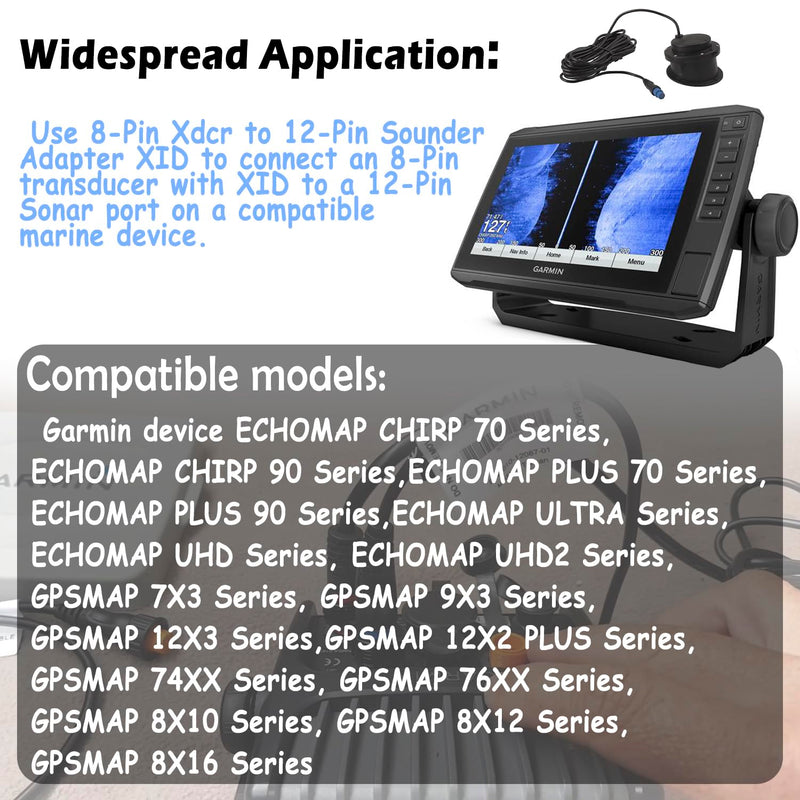 010-12122-10 Adapter Compatible with Connecting 8-Pin Transducers with XID to 12-Pin Sonar Marine Devices, Replace for Part Number 010-12122-10