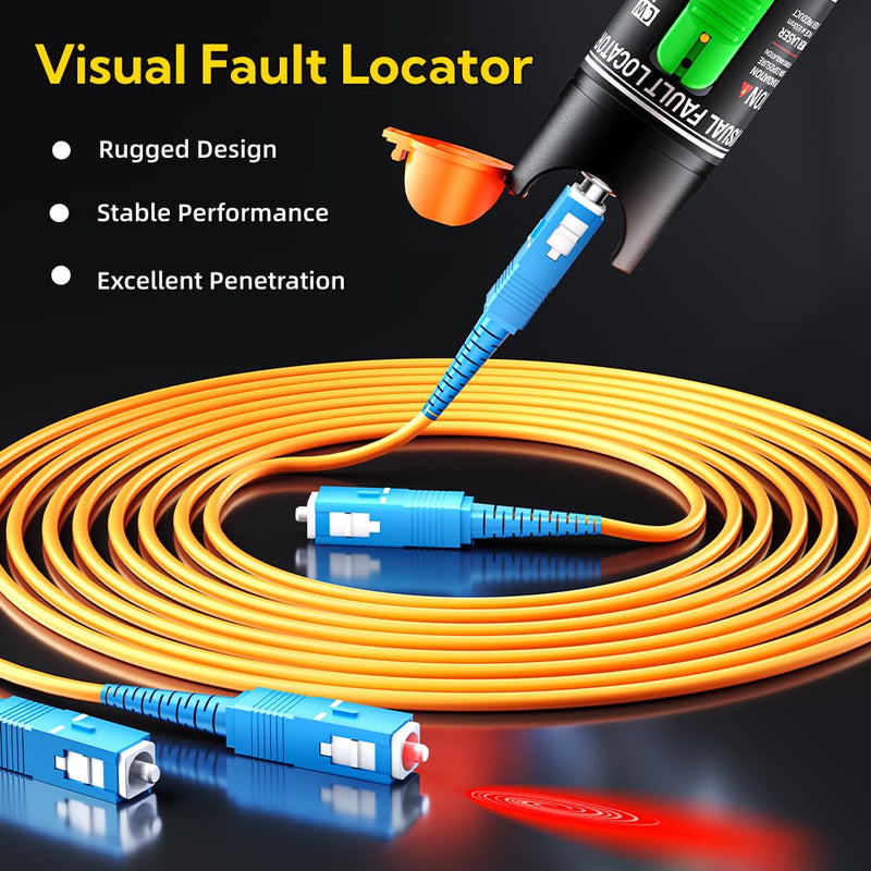 Visual Fault Locator, Fiber Optic Cable Tester Pen, VFL Red Light Tool with FC to LC Adapter & 2.5mm Universal Connector (Black, 30 KM) Black
