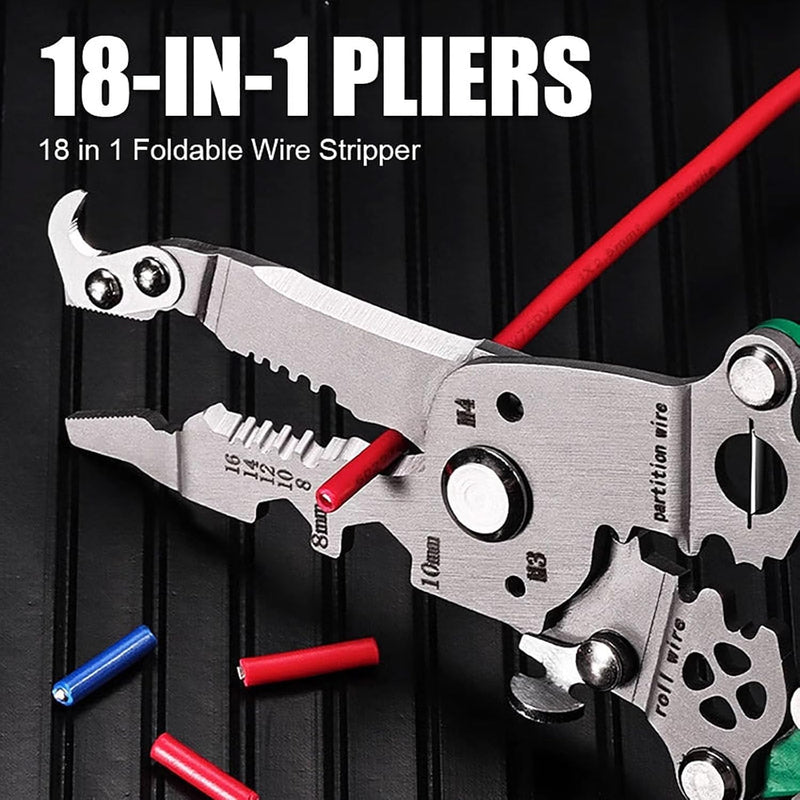 18 in 1 Foldable Wire Stripper, 2025 Upgraded Multifunctional Foldable Professional Wire Stripper, Multifunctional Wire Stripper Crimper Cable Cutter Pliers, Wire Stripper Tool (White) White