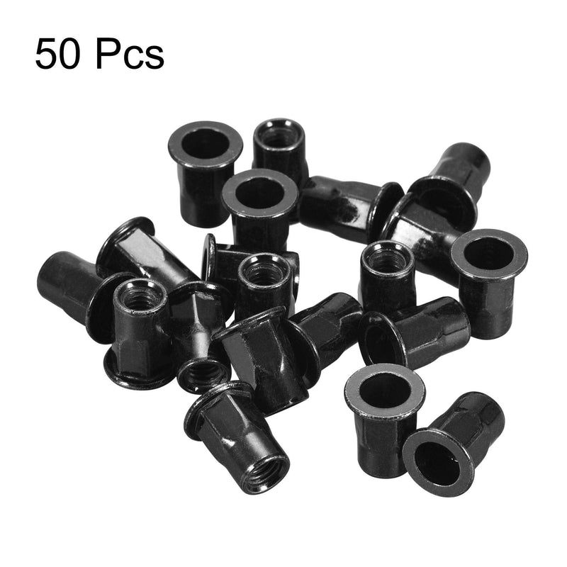 uxcell M6 Rivet Nuts, Thread Half Hexagonal Carbon Steel Zinc-Plated Flat Head Threaded Insert Nut Black 50Pcs