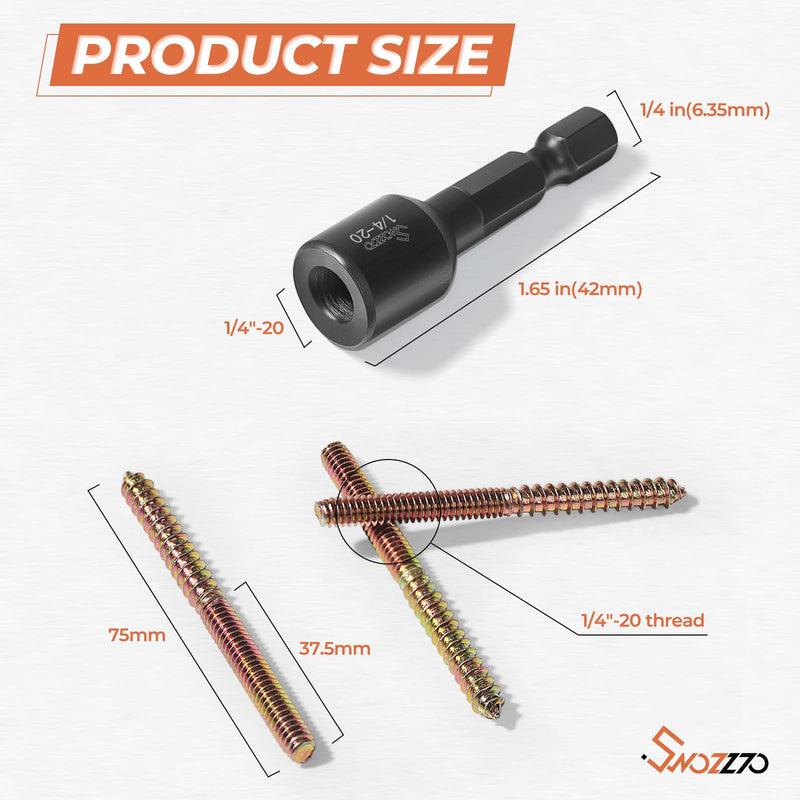16PCS 1/4"-20 x 3" Hanger Bolts Kit & 1PCS 1/4"-20 Hanger Bolt Driver with 1/4 Hex Shank,Double-Headed Screws,Self-Tapping Screw,Wood Dowel Screw,Suitable for Assembling Furniture 1/4-20"x3"-16PCS