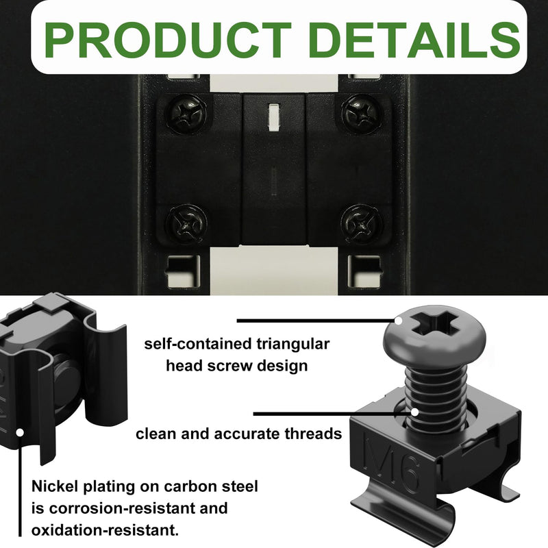 35PACK M6 x 16mm Rack Mount Cage Nuts, Screws, Washers and Self-Locking Cable Ties, Black Server Rack Screws and Square Insert Nuts for Rack Mount Server Cabinet, Shelves, Enclosures, Routers