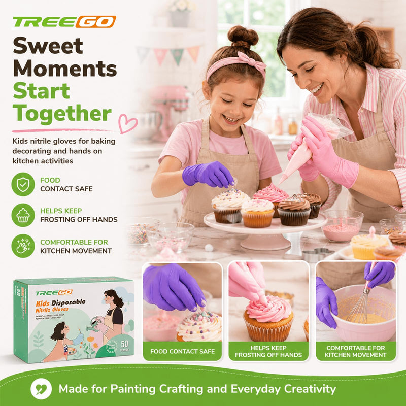 TREEGO Kids Disposable Nitrile Gloves, Lavender, Latex Free, 100 Count Lavender 100 X-Small