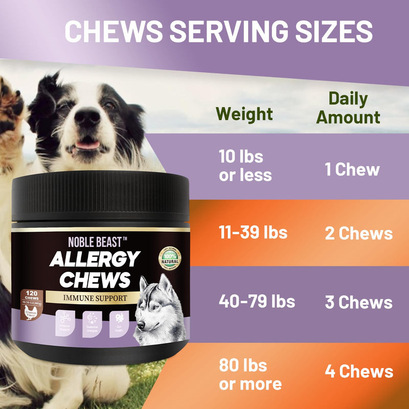 Noble Beast Dog Immune & Allergy Supplement - Itch Relief - Probiotics for Dogs - Skin & Seasonal Allergies - All Natural - Soft Chews with Hemp and Colostrum - Chicken Flavor - 120 Count - PawsPlanet Australia