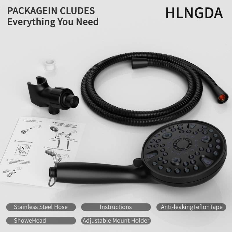 High Pressure Rain Handheld Shower Head Set,Anti-clog Nozzles with Handheld Spray Combo,Fixed Showerhead 6-Mode,59 Inch Hose Bracket Teflon Tape Rubber Washers,Matte Black(MLJ-SC001SGN-2YHS) MLJ-SC001SGN-2YHS