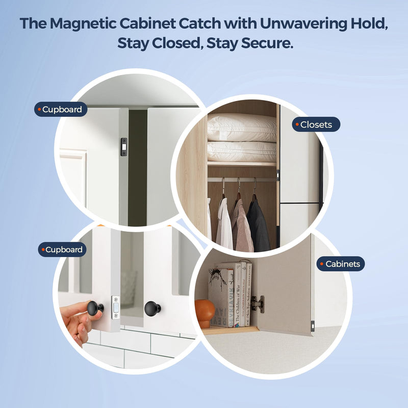 12 Pack Magnetic Door Catch Ultra Thin Cabinet Magnetic Catch Adhesive Black Cabinet Door Magnets for Cupboard Wardrobe Closet Magnetic Cabinet Latch Stick on Cabinet Door Drawer 12