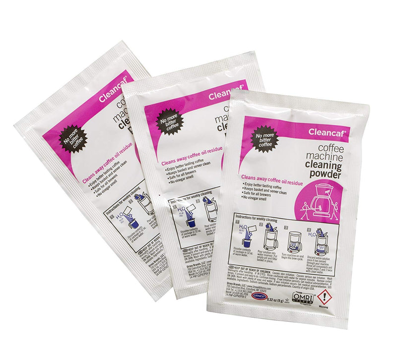 Urnex Coffee Maker and Espresso Machine Cleaner Cleancaf Powder - 2 Pack (6 Packets) - Safe on Delonghi Ninja Hamilton Beach Mr Coffee Braun and More