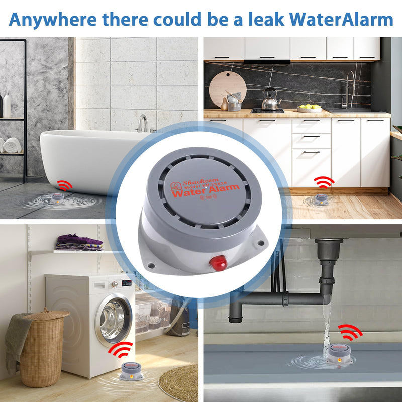 Water Leak Detector 1 Pack, Shackcom Water Alarm 110DB, Wireless, Waterproof & Battery-Operated, Audio and Light Alerts for Bathroom, Kitchen & Home Security ( Battery Not Included ) 1 Pack Gray