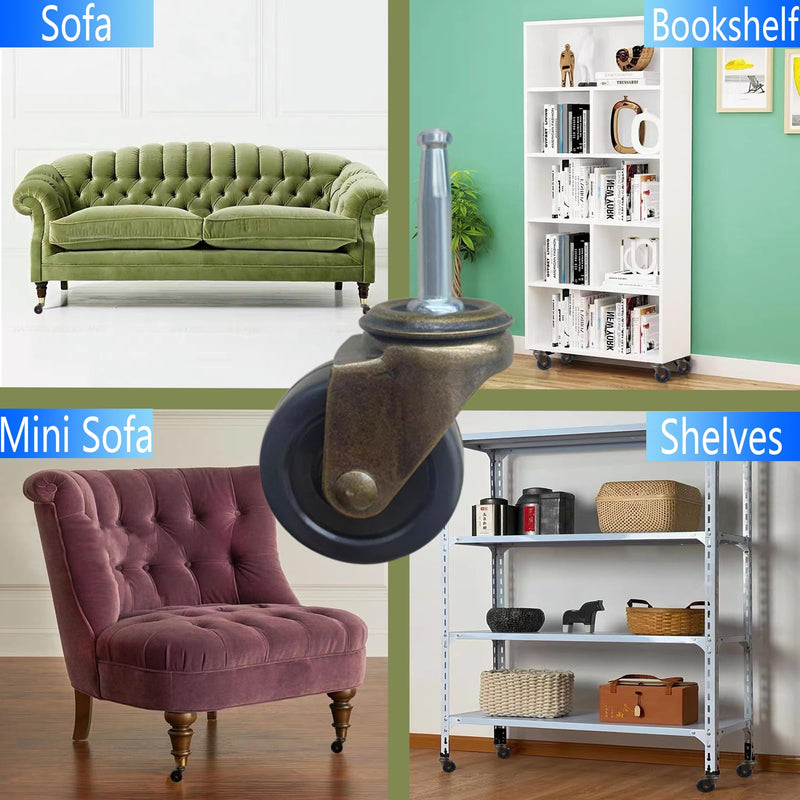 2.0 Inch Antique Caster Wheels, Furniture Wheels 5/16 Inch x 1-1/2 Inch (8 x 38mm) Stem Caster for Furniture Sofa Chair Cabinet Set of 4 2.0inch without Brake