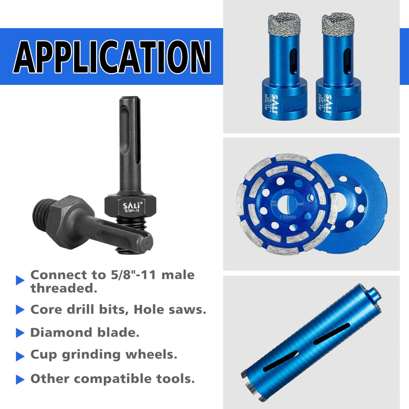 SALI 2PCS Core Drill Bit Adapter 5/8"-11 Thread Male to 3/8" SDS Plus Shank and 3/8" Triangle Shank 5/8" -11 Male Drill Bit Adapter for Threaded Diamond Hole Saw Diamond Core Drill SDS PLUS and 3/8" Triangle Shank - NewNest Australia