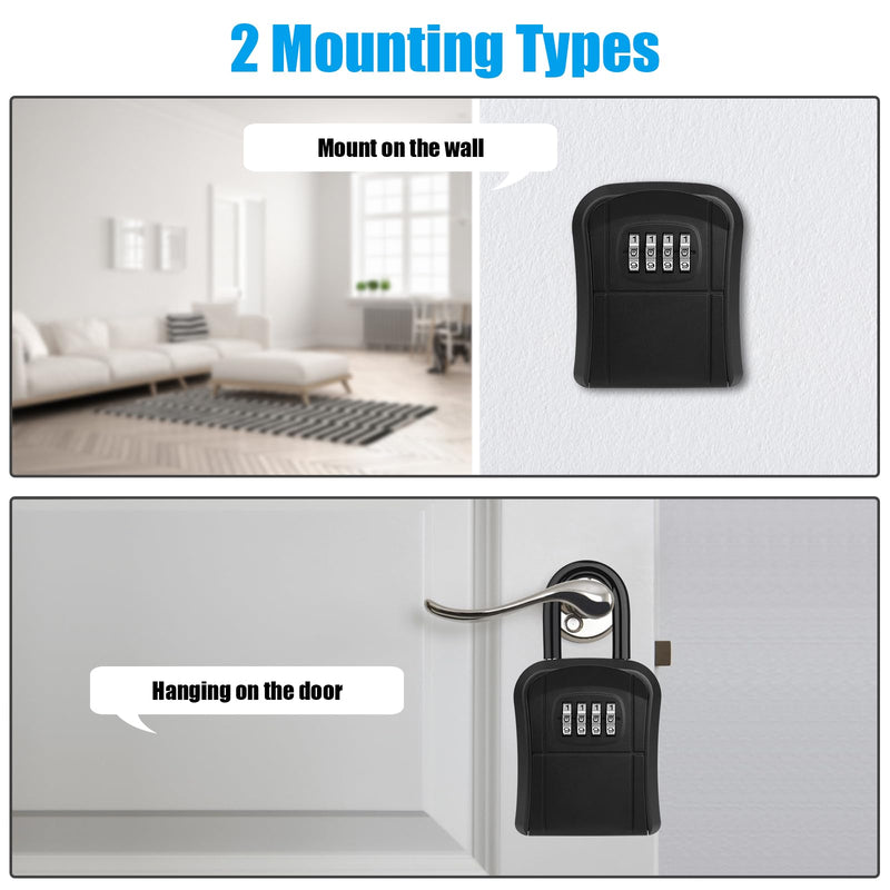 Key Lock Box, [New Version] Diyife Lock Box for House Key, Portable Lockbox for Keys, 4 Digit Combination Key Safe Storage, Waterproof Key Lock Box Wall Mounted for Outdoor Home Garage Office, Black 1 Pack