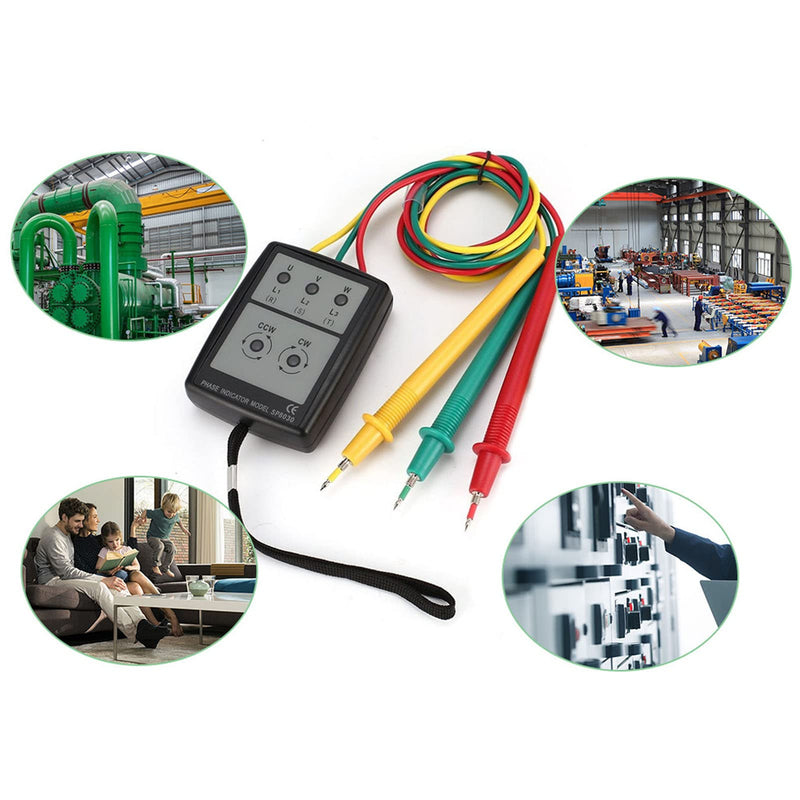 Phase Rotation Meter, 3 Test Leads 3 Phase Sequence Rotation Phase Rotation Tester 5 LED Indicator for Home