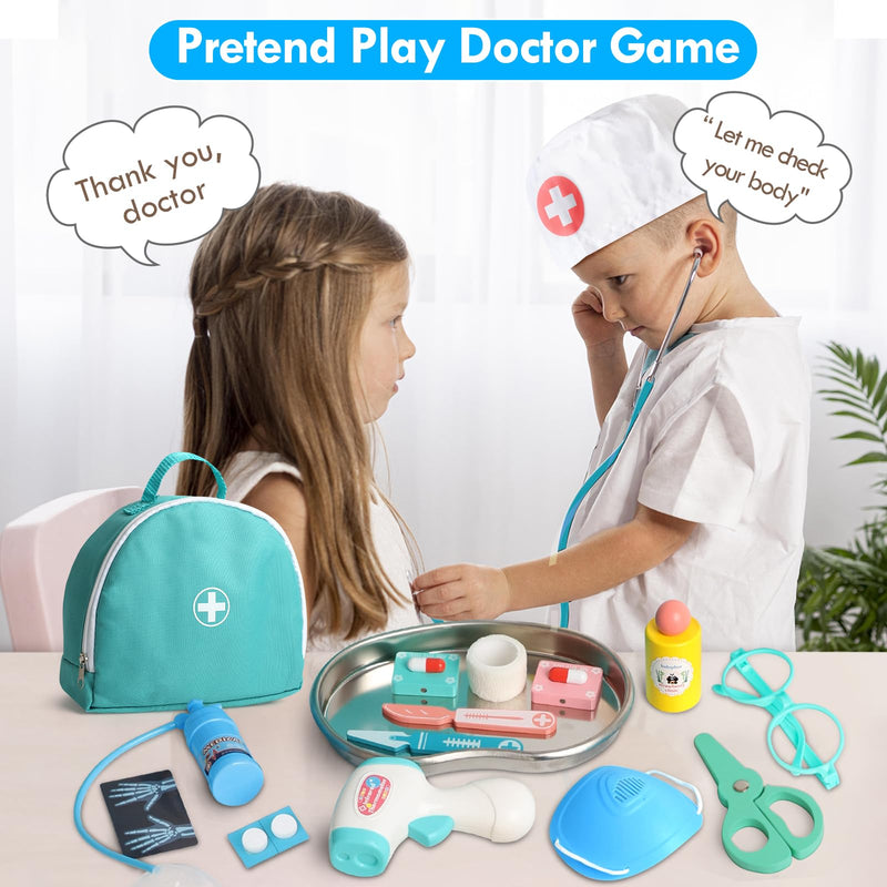 Lehoo Castle Doctor Kit for Toddlers 3-5, Kids Doctors Play Set, Pretend Play with Doctor Costume Toy Stethoscope Medical Kits for Girls Boys 3 4 5 Light Blue