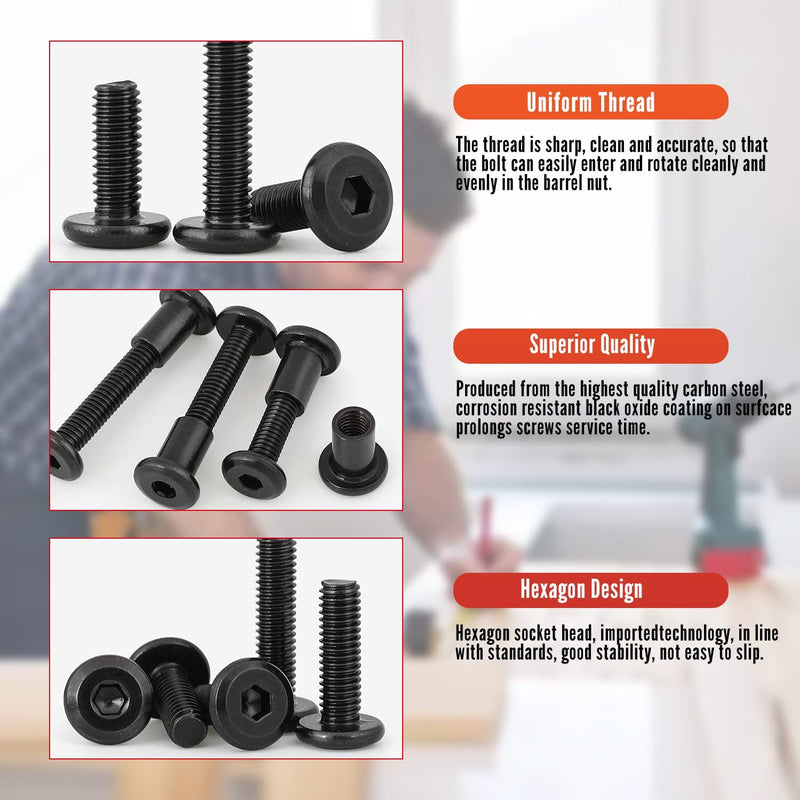 Bettomshin 10Pcs M6 Binding Screws, M6 x 50mm Carbon Steel Binding Screws, Platform Furniture Hexagonal Lock Screw Connecting for Scrapbook Photo Albums, DIY Leather, Baby Bed Furniture