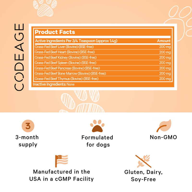 Happy Healthy Organs & Glands Supplement for Dogs, Freeze-Dried Raw Grass-Fed Beef Liver Heart Kidney Spleen Pancreas Bone Marrow, Bovine Thymus Multi Organ Powder, Canine Vitamins, 3 oz - PawsPlanet Australia