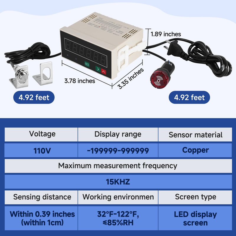 JIAWANSHUN Bidirectional LED Digital Counter with Proximity Switch Copper Sensor Alarm, Electronic Counter for Punch Press, Packaging&Textile, Magnetic Knitting Machine Counter 110V