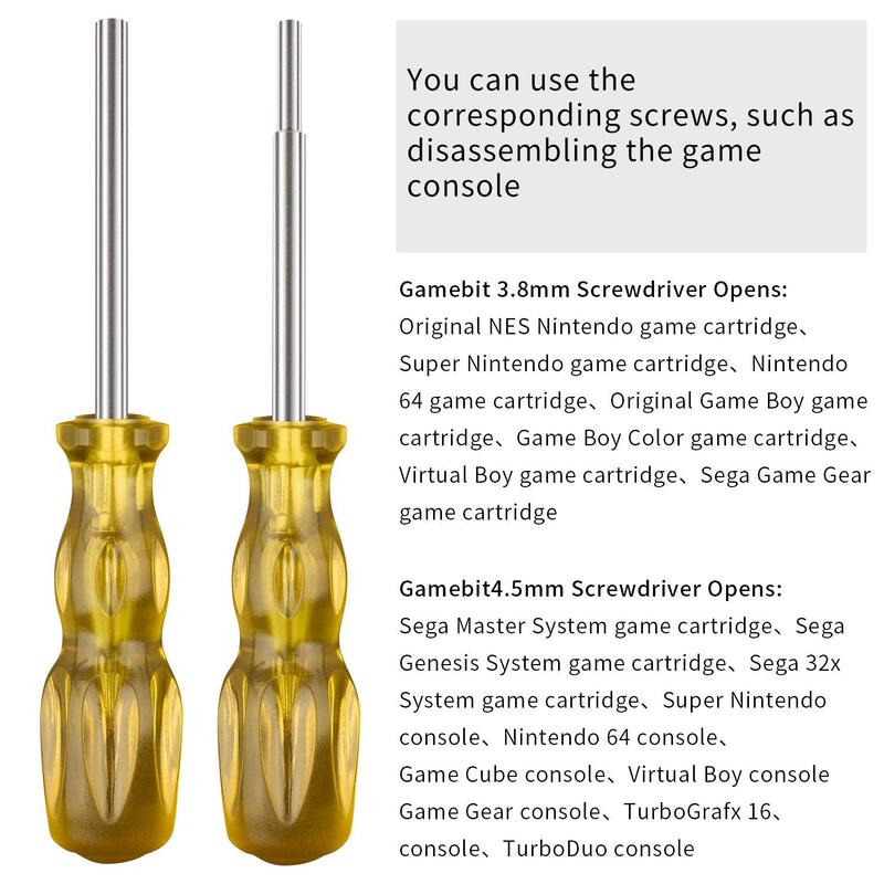 Gamebit Screwdriver Set, 3.8mm and 4.5mm Security Screwdriver Bits for Opening Nintendo, Sega Consoles and Game Cartridges - Trensparent Yellow