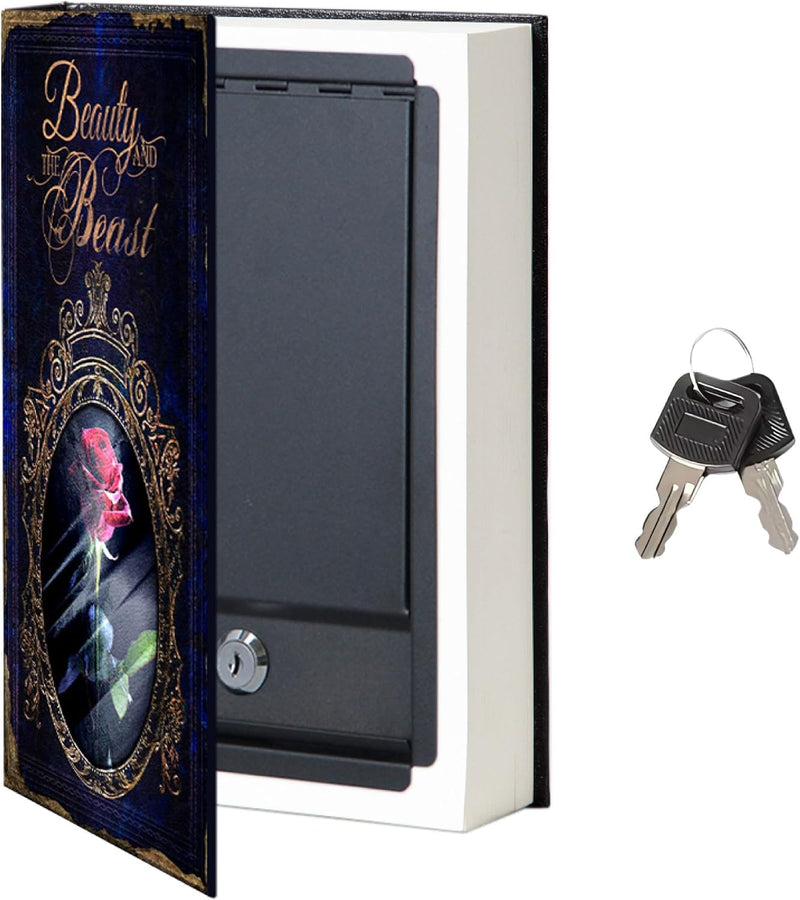 KASLVOX Beauty and the Beast Book Safe (X-Large, Key Lock) | Enclosed metal lockbox fixed inside a realistic cover, protects cash, jewelry and valuables, discreet home or office storage