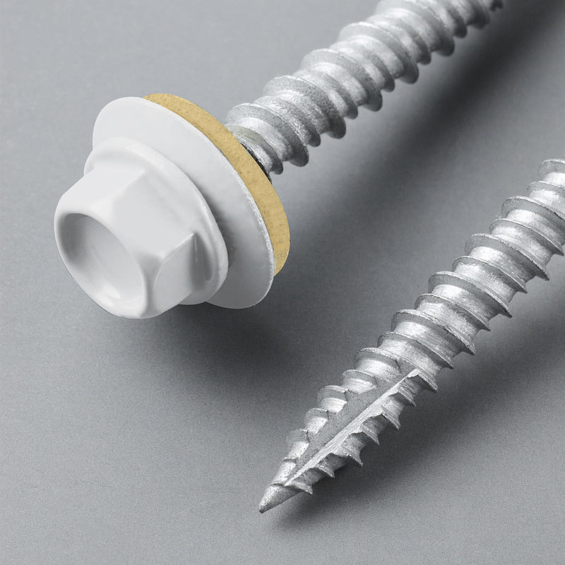 Metal Roofing Screws #10 × 1 1/2 Inch, 64pcs White Ruspert Coating Hex Head Sheet Metal Roof Screws, Self Starting Metal to Wood Siding Screws, EDPM Rubber Washers 10 x 1.5" White 1lb per box