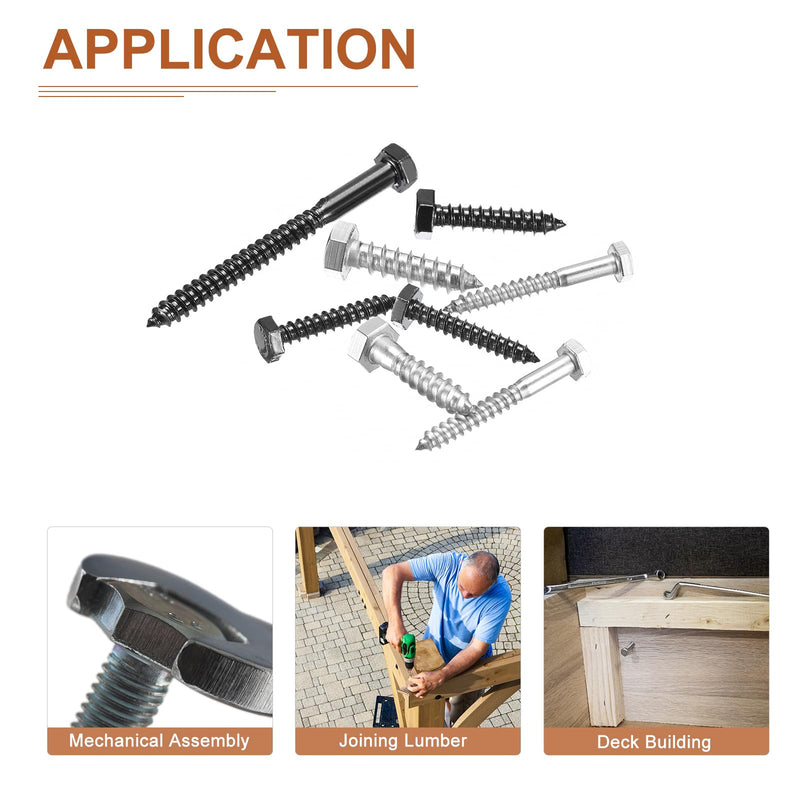 1/4" x 4" Hex Lag Bolts - 10 Pack - for Woodworking, Furniture - 304 Stainless Steel Partial Thread Hexagon Head Lag Screws for Wood - Silver 1/4" x 4"