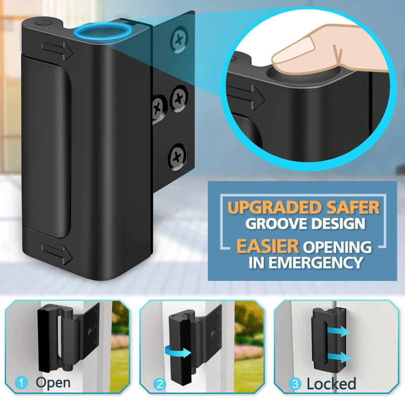 Home Security Door Lock Reinforcement - Child Proof High Security Door Locks with 3" Stop Withstand 800 lbs for Inward Swinging Front Door, Night Kids Safety Metal Flip Lock Deadbolt Latch Defend Home Black