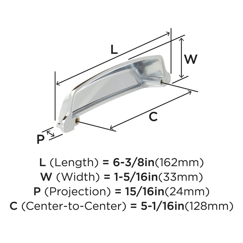 Amerock | Cabinet Cup Pull | Polished Chrome | 5-1/16 inch (128 mm) Center-to-Center | Stature | 2 Pack | Drawer Pull | Drawer Handle | Cabinet Hardware 5-1/16 inch (128mm) Center-to-Center (Pack of 2) 1 Pack