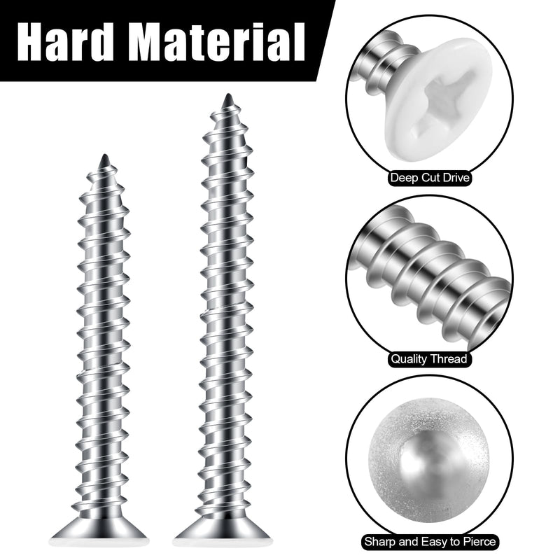 150PCS White Head Screws #6 White Screws 2”,1-1/2”,1-1/4”,1”,3/4”,1/2” Size White Wood Screws Assortment Kit for Shutters,Book Shelf,Wall Plate,Shiplap,Blank Plates Silver