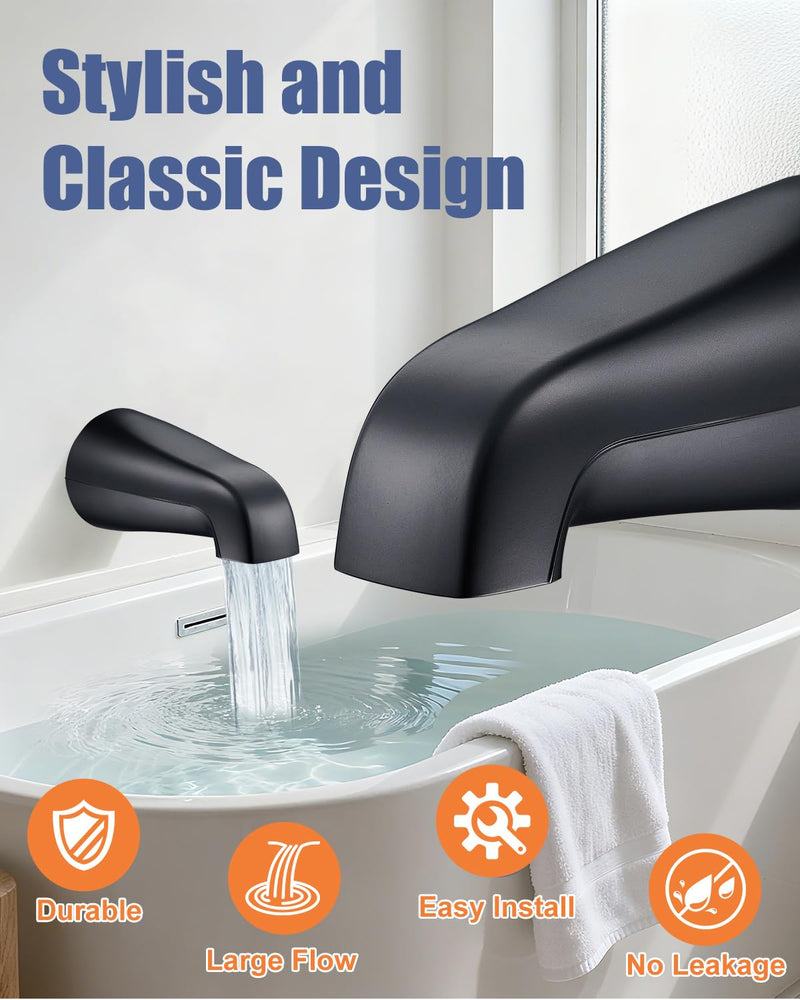 Universal Bathtub Faucet Tub Spout – Fast-Fill, No-Leak, Easy Install Metal Tub Faucet Replacement, Fits 1/2" Slip-Fit Copper Pipe and 1/2" IPS & 3/4" IPS Thread Connections (Matte Black) Matte Black