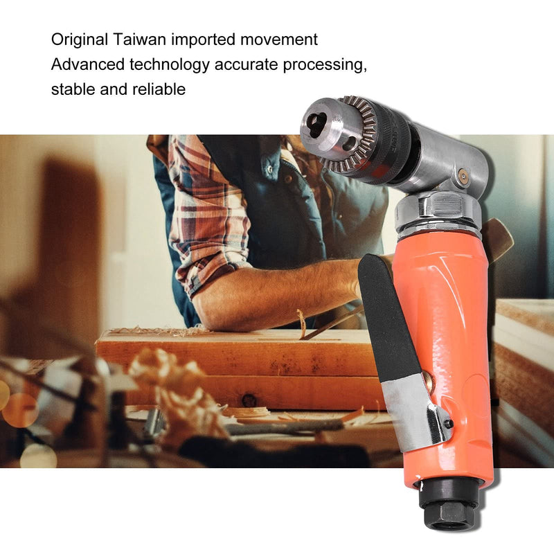 Air Right Angle Drilling Machine, Powerful Pneumatic Drill 90° 1/4 Elbow Head Manual Tool 0.6-0.8MPA 1500rpm with Wrench Air Drill Pneumatic Tool for Narrow Spaces, Furniture(American)