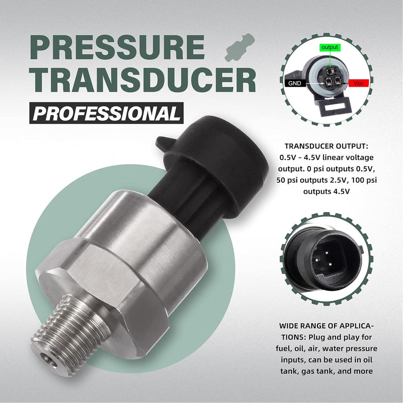 OTUAYAUTO 100 Psi Pressure Transducer Sender Sensor - 1/8" -27 NPT 27 NPT Thread Stainless for Oil Fuel Air Water Pressure with Harness 100 Psi Pressure Sender