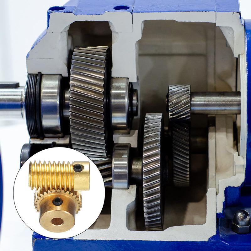 uxcell Worm Gear Set - 0.5 Module 30:1 Reduction Rate 4mm Hole Dia Gear Shaft and 4mm Hole Dia Gear Wheel 30T Drive Gear Box (Brass)