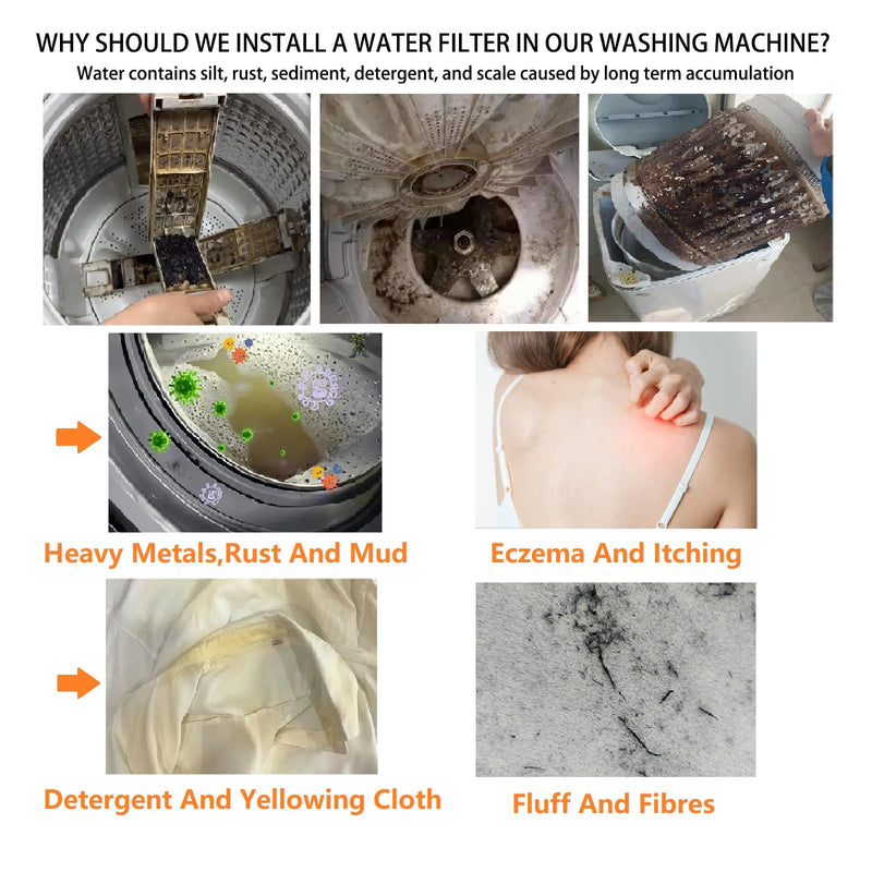 YH02 50 Micron Reusable Brass Washer Water Filter, Compact Washing Machine Water Filter System, for Washing Machine, Shower, Camping, Travel, Anti Scale Portable Sediment Filter