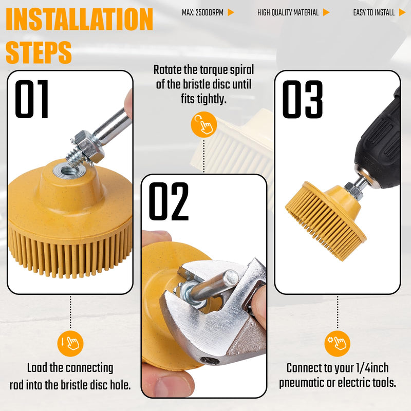 2 Inch Bristle Disc, 3 Pieces Bristle Disc Grade - 120# 80# 50# Grit Abrasive Coating Removal Disc for Metal with 1/4 Inch Shank Attachment