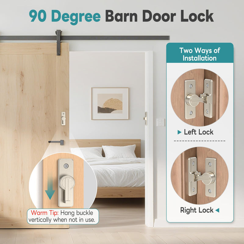 Heavy Duty 90 Degree Barn Door Lock, Zinc Alloy Security Sliding Door Latch for Barn, Garden, Bathroom, Fence, Shed - Anti-Rust and Robust (Nickel-2 Pcs) Nickel-2 Pcs