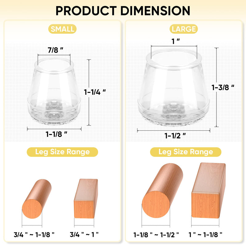 BALEINE 16 Pack Silicone Chair Leg Floor Protectors, Stool Leg Protectors Cap, Non-Slip Chair Leg Caps for Hardwood Floors (Clear & Small, 16 Pack) Clear & Small