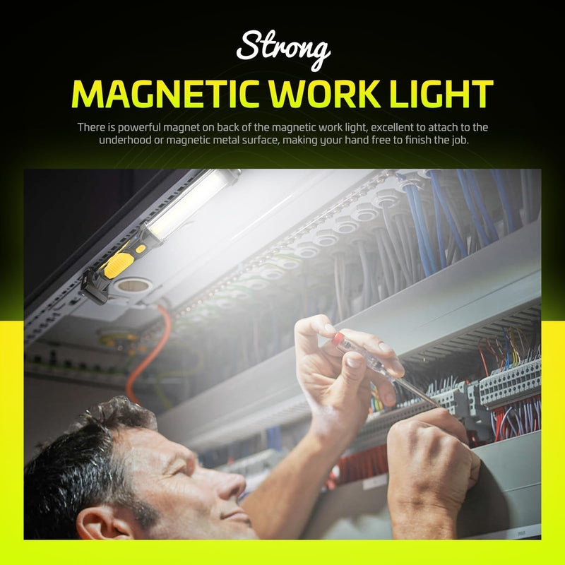 WARSUN Work Light Rechargeable LED 1500 Lumens Super Bright COB Portable Work Lights Magnetic Base and Hook Work Flashlight for Car Repair Machine Emergency 1 PACK