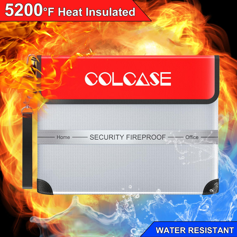 COLCASE Fireproof Document Bag with Lock 5200℉ Heat Insulated Waterproof and Fireproof Bag with Zipper Storage for Money, Documents,Passport and Valuables 15 x 11 inches 5200℉ Bag Silver