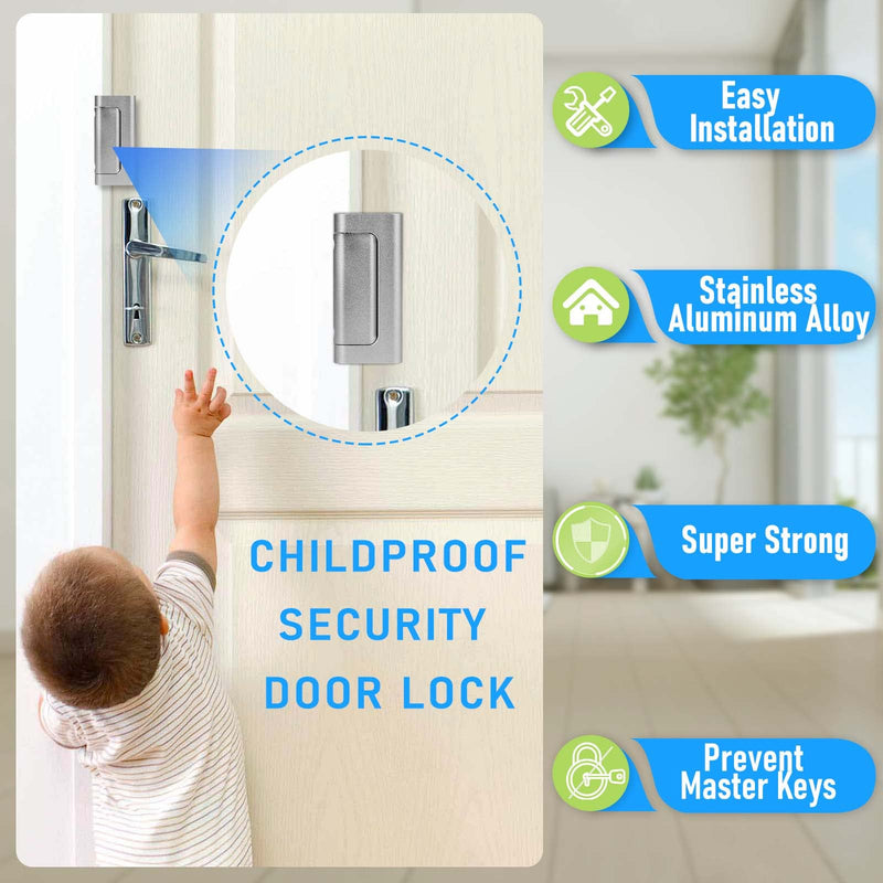 Home Security Door Reinforcement Lock 3Pack, Childproof Safety Door Lock Latch Inside Stopper, Add High Security to Prevent Home Unauthorized Entry, Aluminum Construction Finish 3