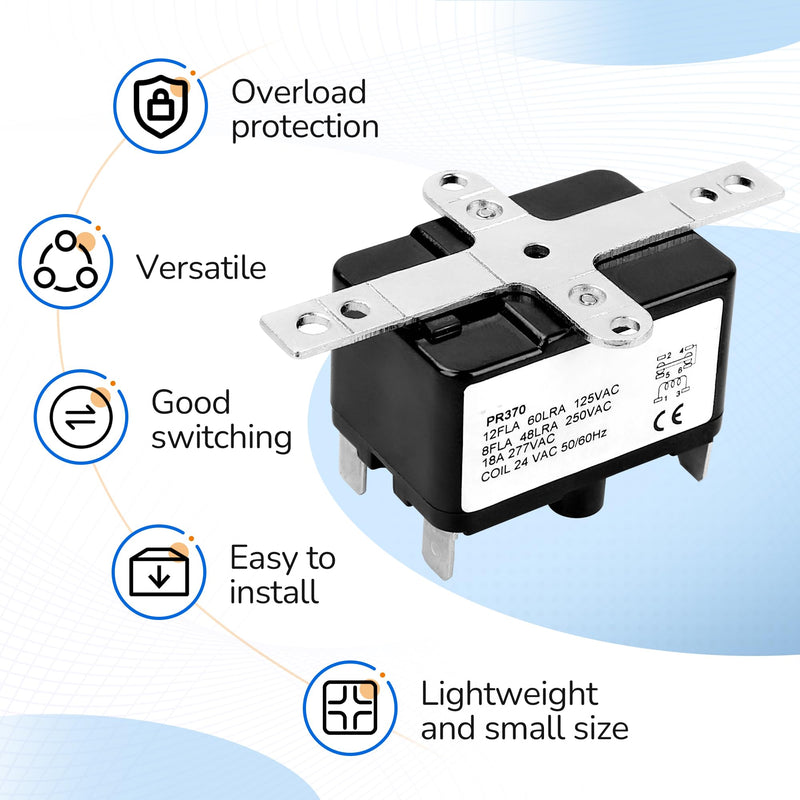 90370 General Purpose 24V AC Relay, 12A Load, SPDT Contacts – Reliable Fan Control for Electromechanical Applications
