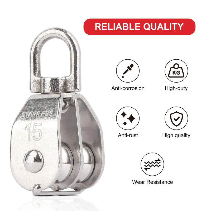 M15 Double Pulley Snatch Block Lifting Crane Swivel Hook, 304 Stainless Steel M15 (2PCS)