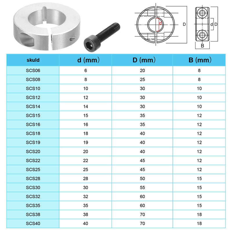 PATIKIL Bore 6mm Single Split Shaft Collar 20mm OD 8mm Thickness, 4 Pack Aluminum Alloy Locking Collar Clamp Style with Set Screw for Machine Tools Industry, Silver 6mm/1/4inch