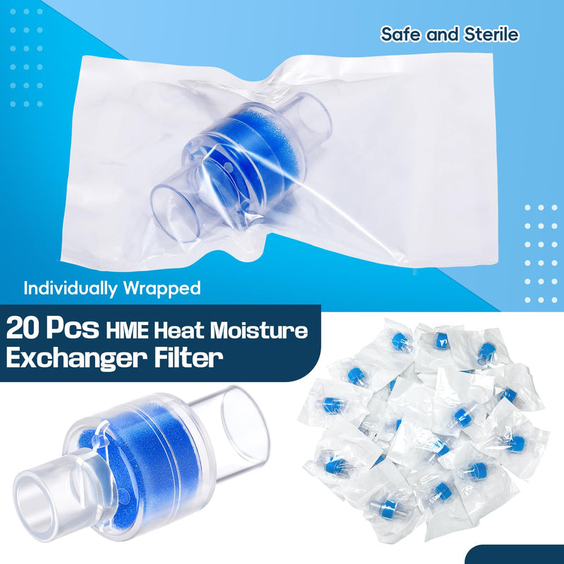 Qualirey 20 Pcs HME Heat Moisture Exchange Filter Humidification Solution Filter Individually Sealed Packaging HME Filter Replacement for Tracheostomy Supplies