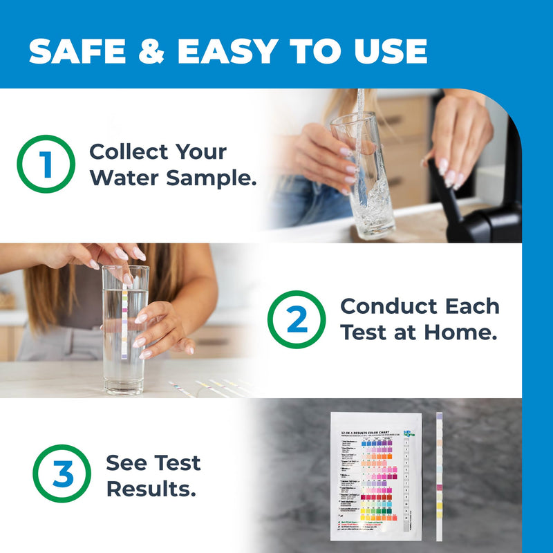 Safe Home® 12-in-1 Drinking Water Test Kit – DIY Testing for Hardness, Copper, Nitrate, Fluoride, Iron, and More – City Taps or Well Water – 10-Strips Issue a Total of 120 Tests/Kit 12 Different Parameters – 120 Total Tests Per Kit