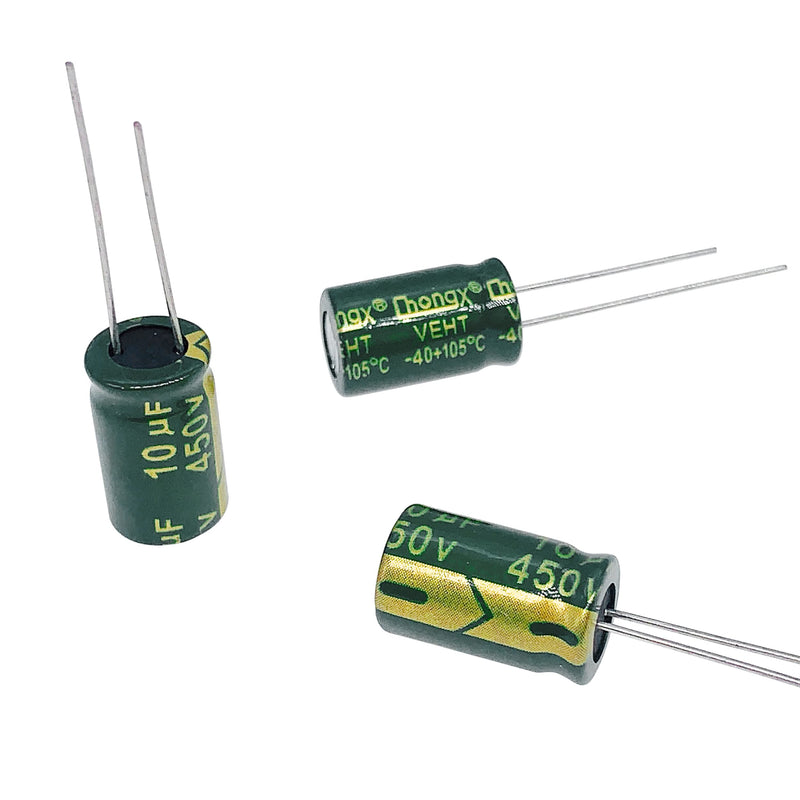 10pcs 450V 10UF Capacitor 10X17MM(0.39x0.67in) High Frequency Aluminum Electrolytic Capacitors for TV, LCD Monitor, Game 10pcs 450V 10UF