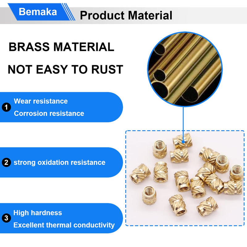 100PCS M3 Threaded Inserts for Plastic, M3 Heat Set Inserts for 3D Printing Components, M3x5.7x4.6mm Metric Knurled Brass Nuts Inserts M3x5.7x4.6