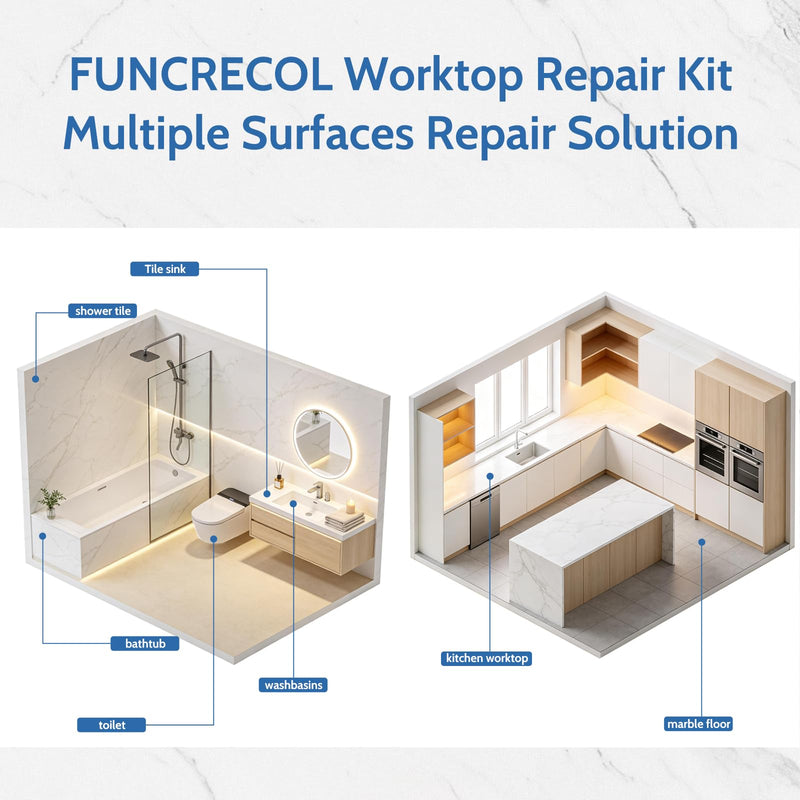 Quartz Countertop Repair Kit (Clear, White, Beige) Granite & Marble Repair Kit, 30s Quick-Drying Repair Chip for Edge Chips, Cracks, Scratches and Holes on Ceramic Tile, Bath Tub, Sink and Other Stone Surfaces - Pro Surface Repair 0.09 Fl Oz (Pack of 3)