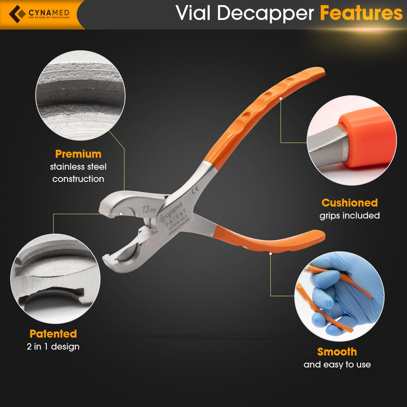 Cynamed Twin Action Decapper Pliers - Perfect for Decapping 13mm and 20mm Crimped Vials and Bottles D-13/20C