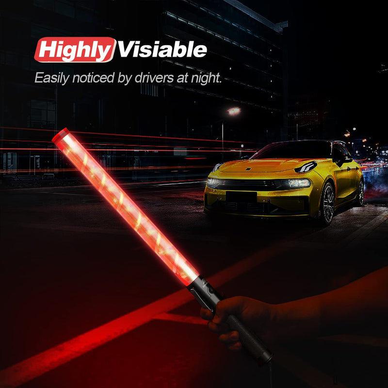 RoadHero 4 Pack Traffic Wand, 21 Inch Led Traffic Control Baton, Safety Light Wands with 2 Flashing Modes, Air Marshaling Signal Wand with Side Clip for Airport, Parking, Car Directing Red