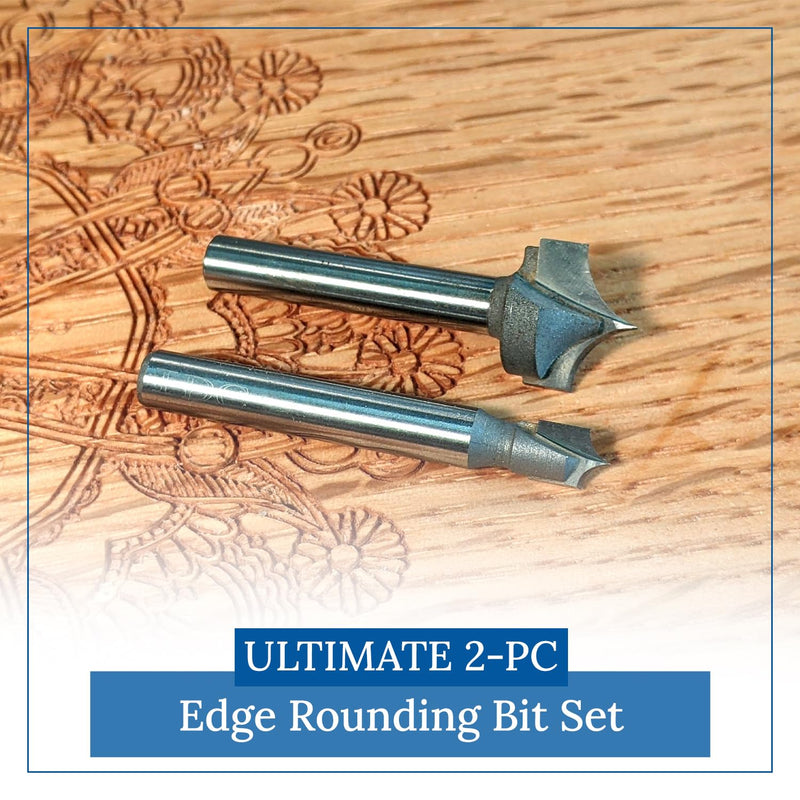 Edge Rounding Bit Set - 1/4" & 1/8" Radius Pointed Tip Round Over Bits with 2 Flutes, Tungsten Carbide Material, 1/4" Shank, 2" Length, Round-Over Cut, Router Bits